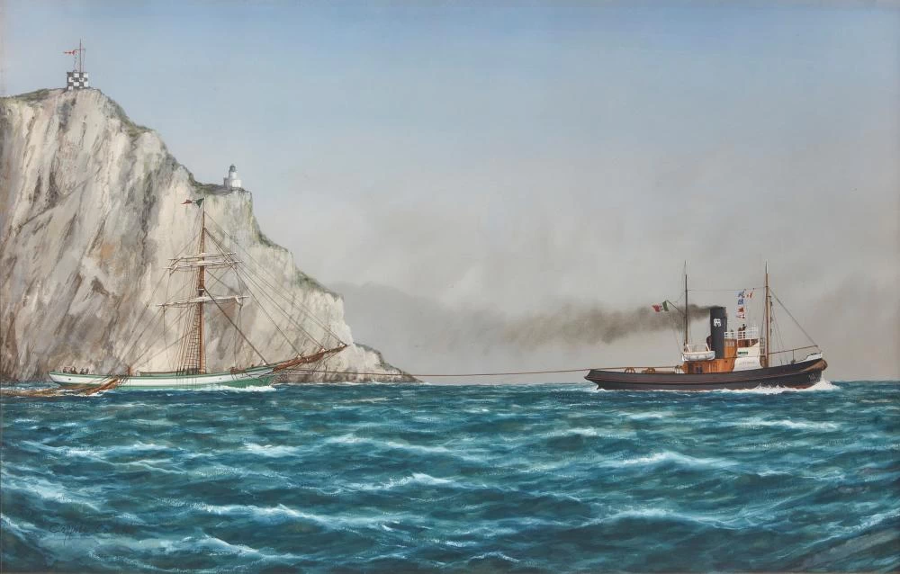  5-Francesco Coppola Castaldo-Il rimorchiatore Littorio traina uno yacht al largo di Napoli 